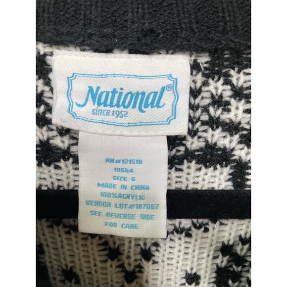 Vintage National Fair Isle Sweater Button Front Cardigan Black White Womens Sz S - Picture 5 of 9